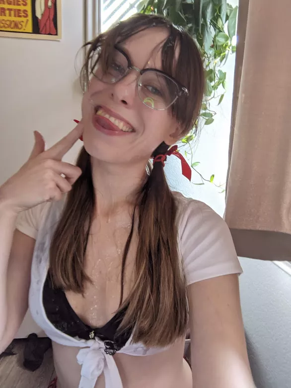 Cumshot facial aftermath in my glasses and schoolgirl outfit Cumshot facial aftermath in my glasses and schoolgirl outfit