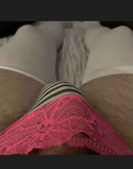 Currently sitting on hubby’s face after making him wear my panties and put on his stockings while he enjoys my pussy. Currently sitting on hubby’s face after making him wear my panties and put on his stockings while he enjoys my pussy.