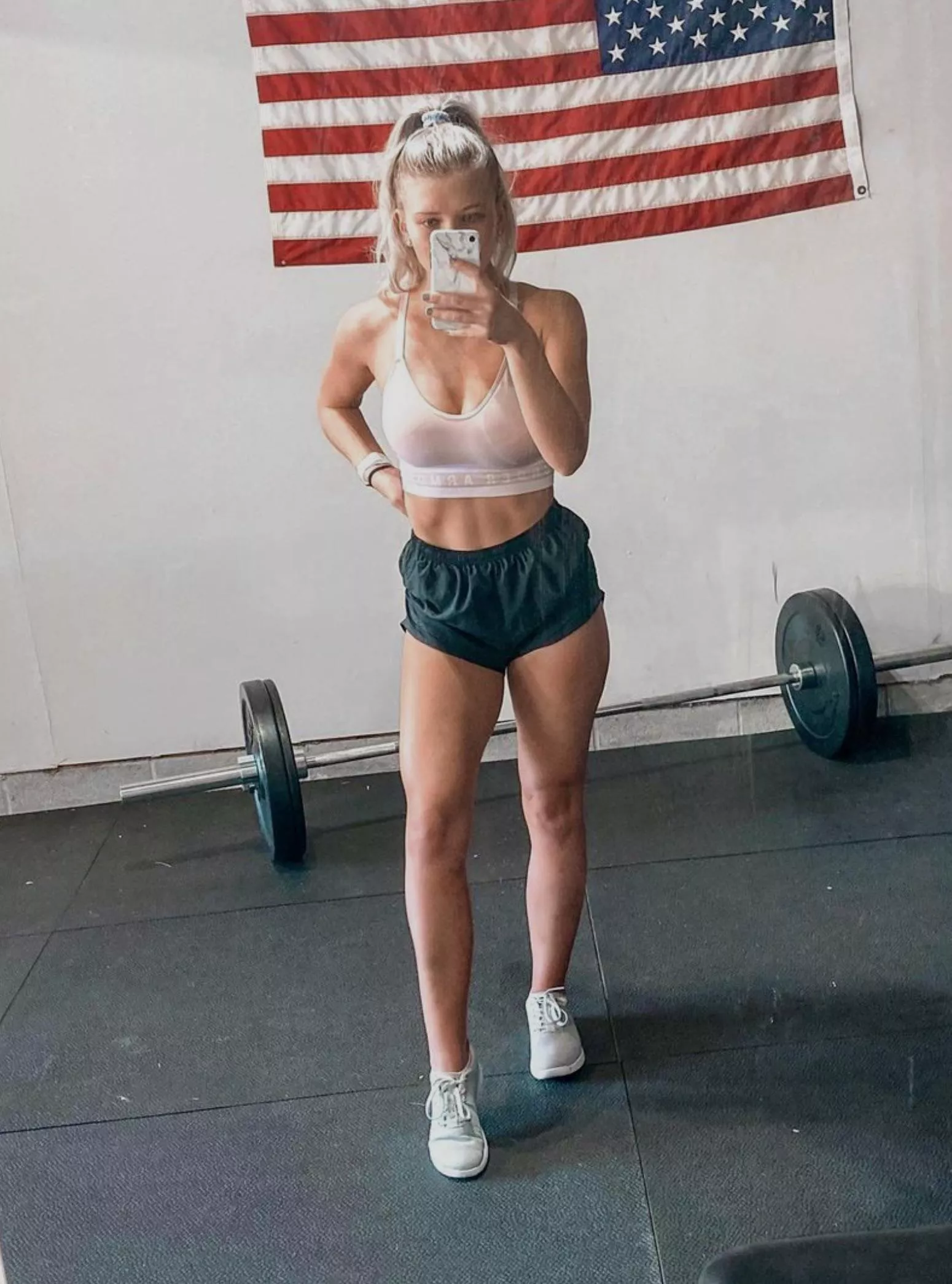 Cute blonde in gym shorts Cute blonde in gym shorts