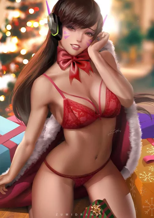 Cute holiday D.Va (ZumiDraws)