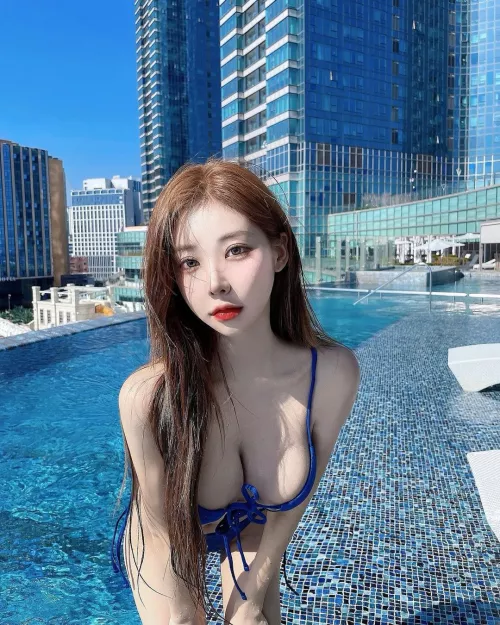 Cutie in blue lingerie