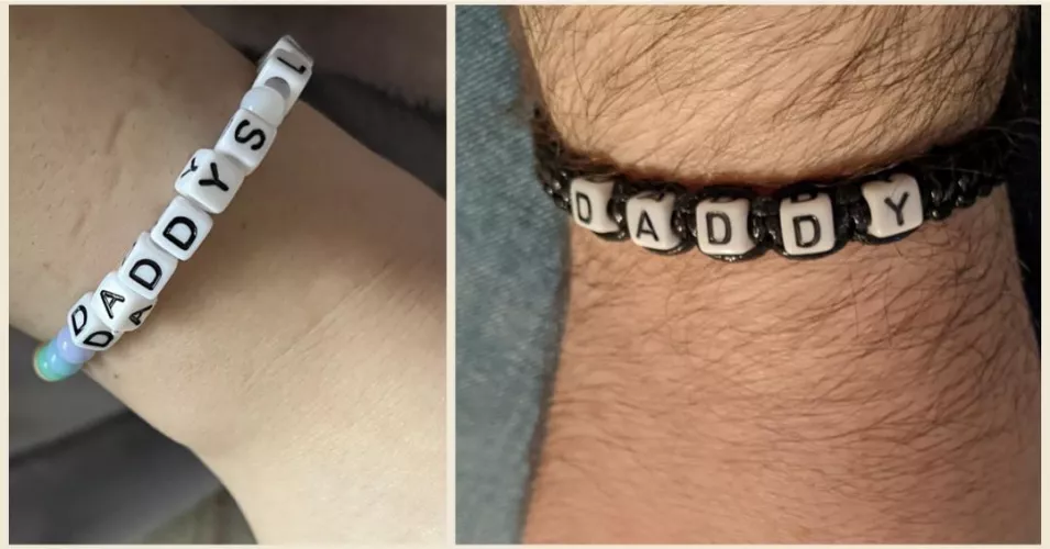 Daddy and baby girls new bracelets bought for each other for Christmas.