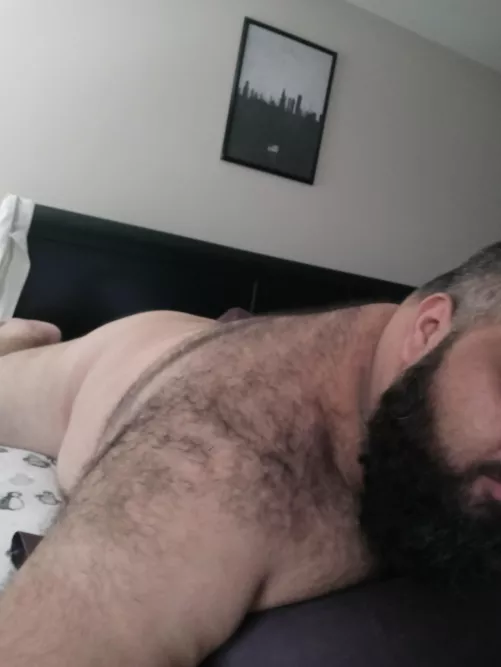 Daddy's fresh out of the shower. Getting air dried.