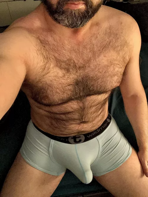 Dads baby blues are hiding a bulge for you.