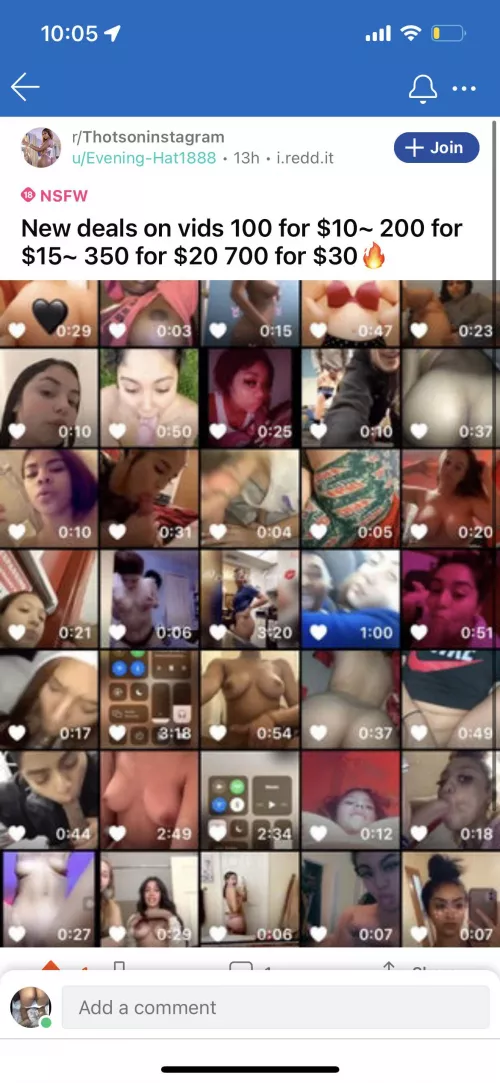 Deals on vids 100 for $100~200 for $15~ 350 for $20~ 700 for $30π₯