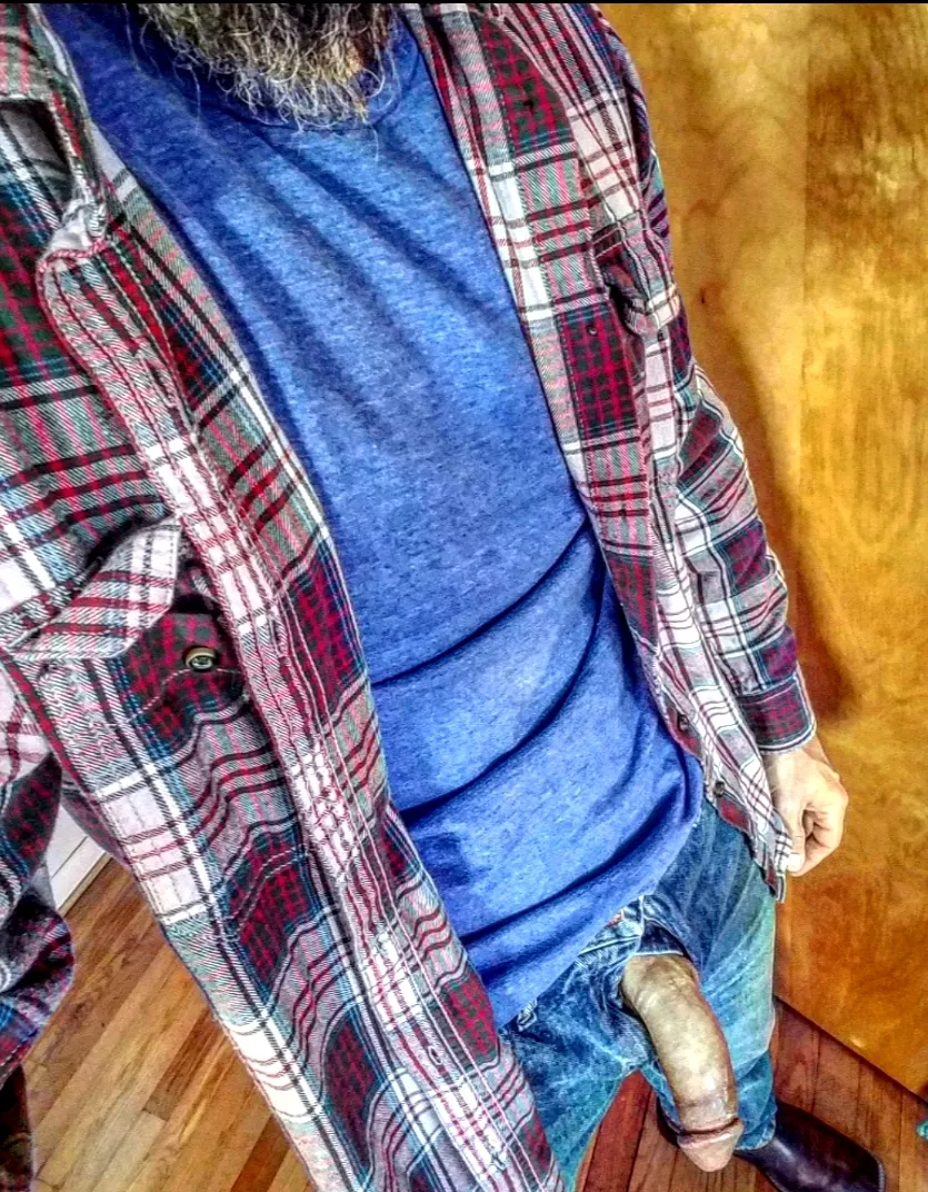 Denin, flannel, boots and a big cock 43[m]