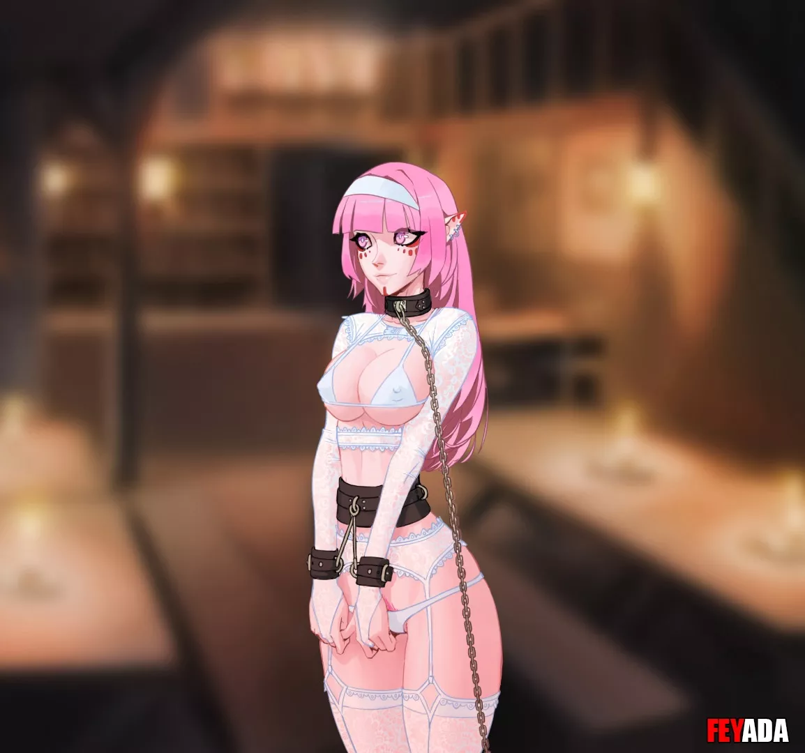 Divine elf in stockings. Divine elf in stockings.