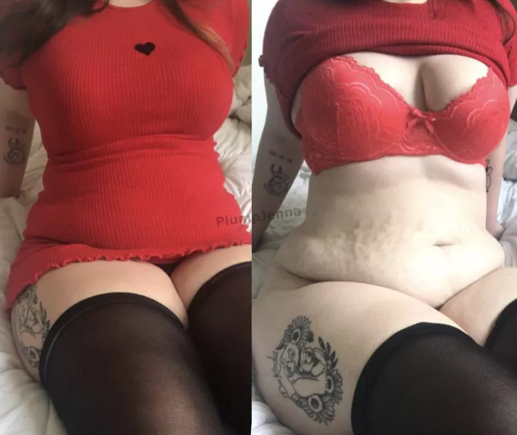 Do you prefer bow plump I look with or without my dress?