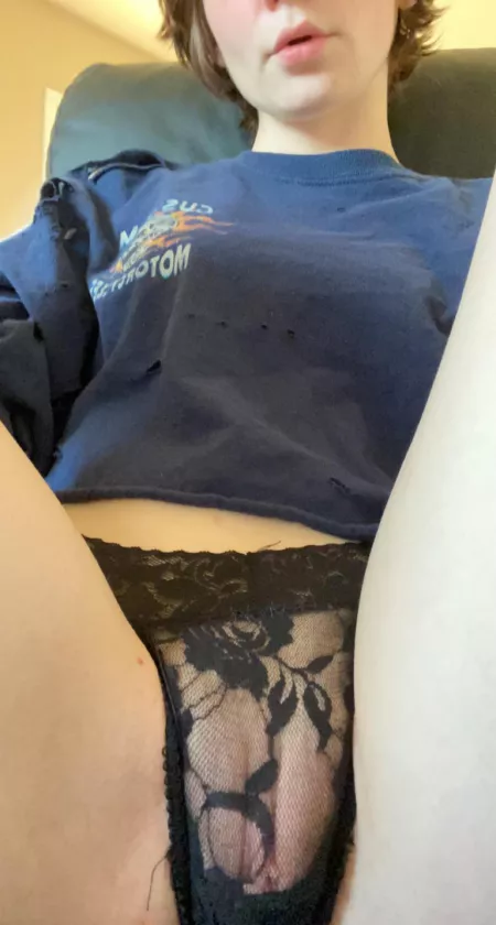 Does the black lace look pretty on my pink pussy? Does the black lace look pretty on my pink pussy?