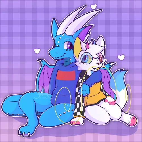 dragon and kitty cuddles!!💜(art by me/ @cat_chungie on insta!!)