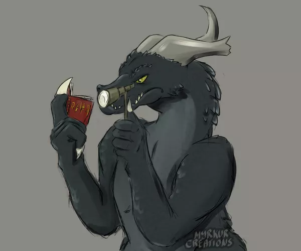 Dragon librarian checking an antique book [made by me] - I really like the idea of strong, intimidating creatures having peaceful jobs
