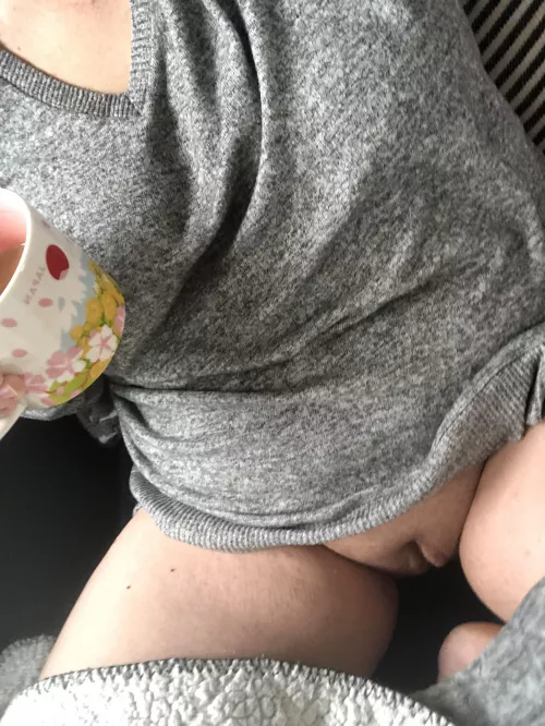 Drinking coffee on the couch, waiting for the ice and snow to come. Maybe you can help me cum first?