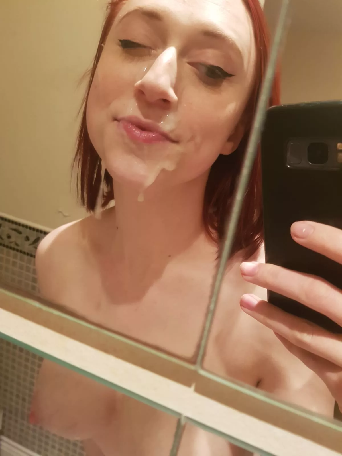 Dripping with cum in the bathroom.. I've been a very naughty cumslut ?