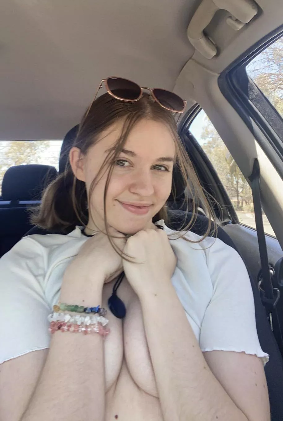 driving around with my boobs out… hopefully next it’s being fingered 🤞🏻