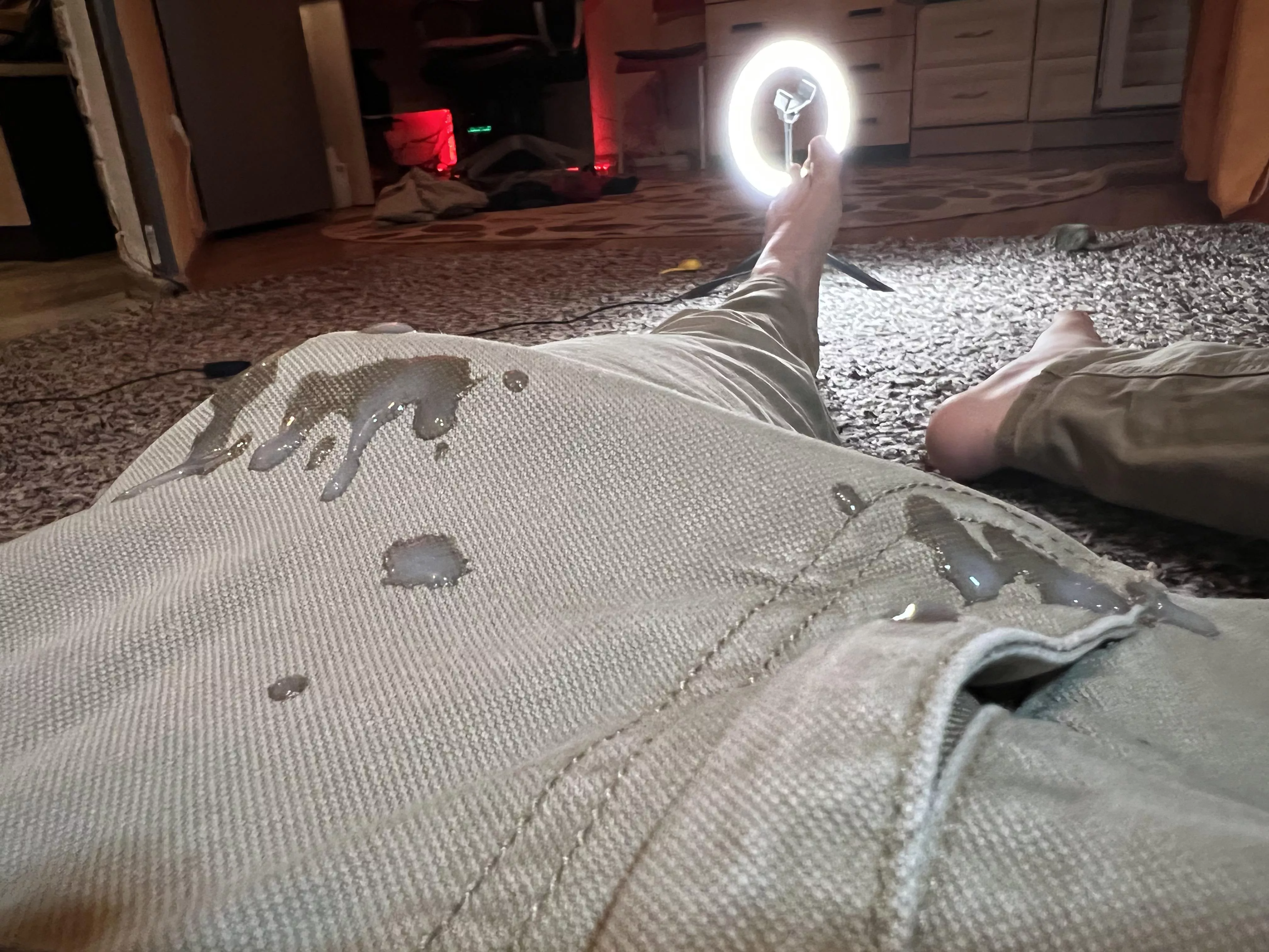 During filming, my partner could not resist and cum on my pants ??
