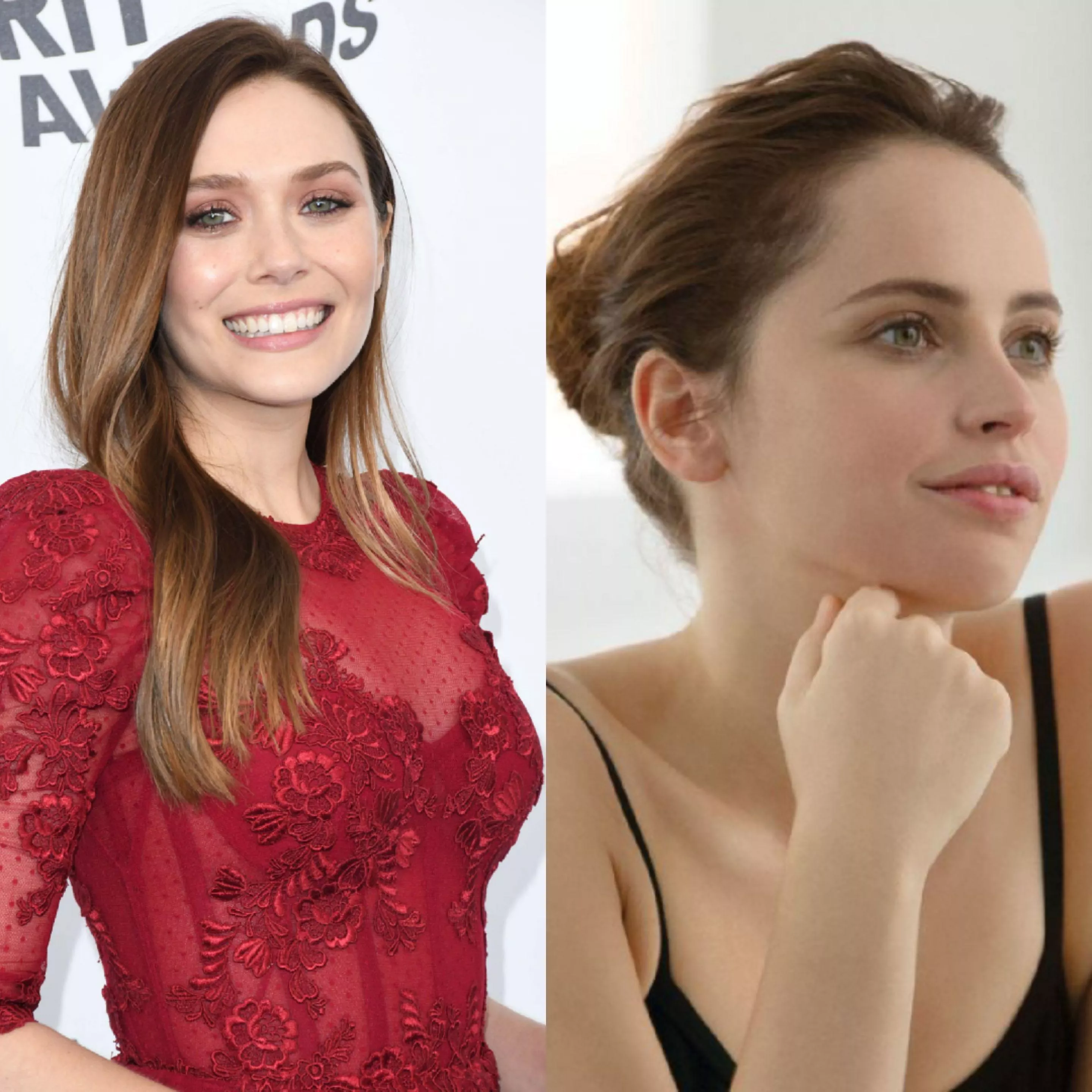 Elizabeth Olsen and Felicity Jones are a pair of queens that I'd give anything to fuck. Elizabeth Olsen and Felicity Jones are a pair of queens that I'd give anything to fuck.