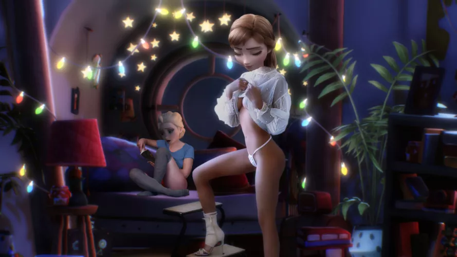 Elsa and Anna hanging out.