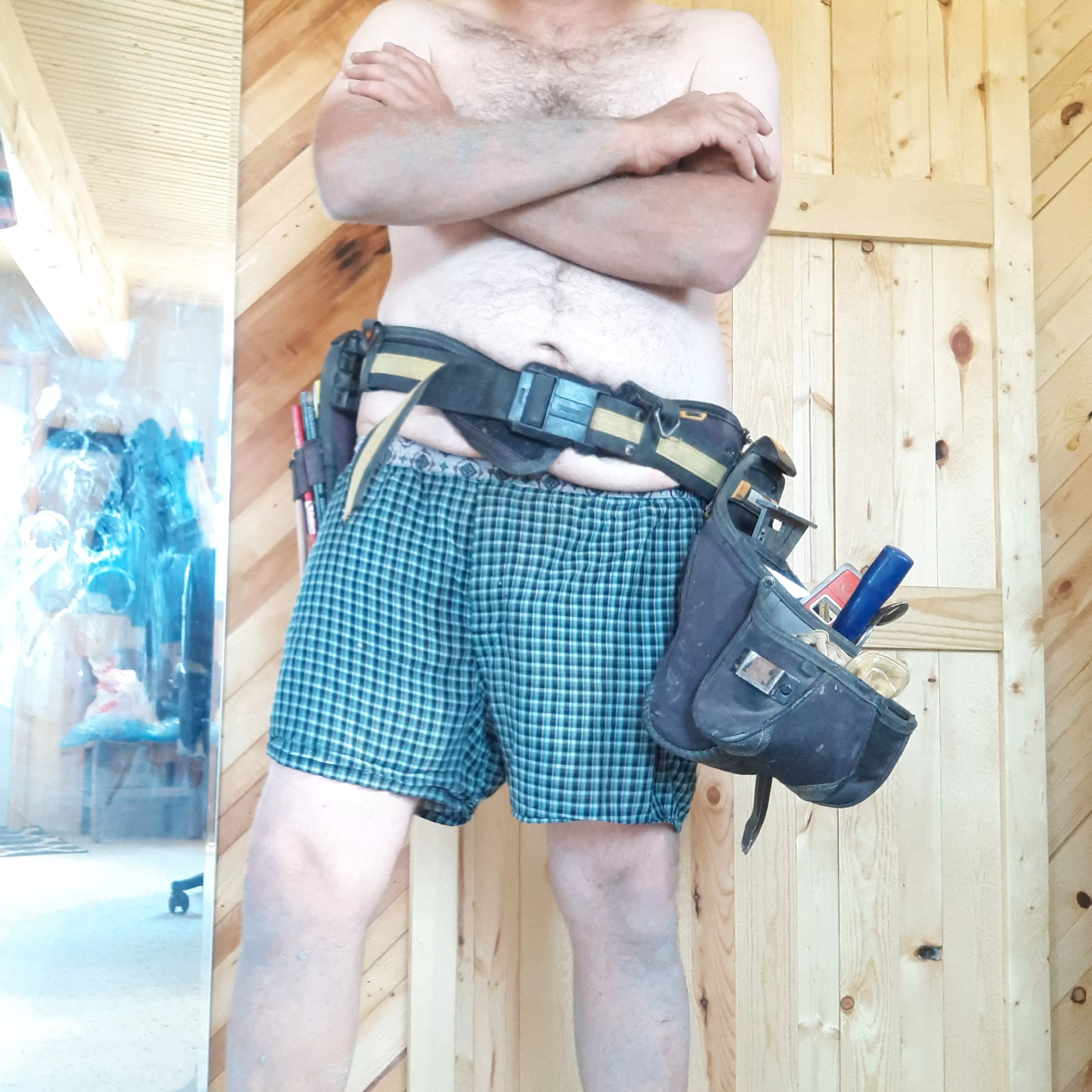 End of season and still covered with mud with my belt on, cause why not. Farmer's tanned all over, sorry.