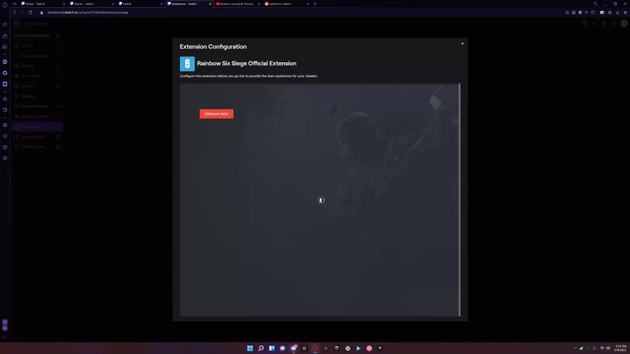 Every single time I try to launch the R6 extension on Twitch, it shows me this error code. Does anyone happen to know what the problem is?