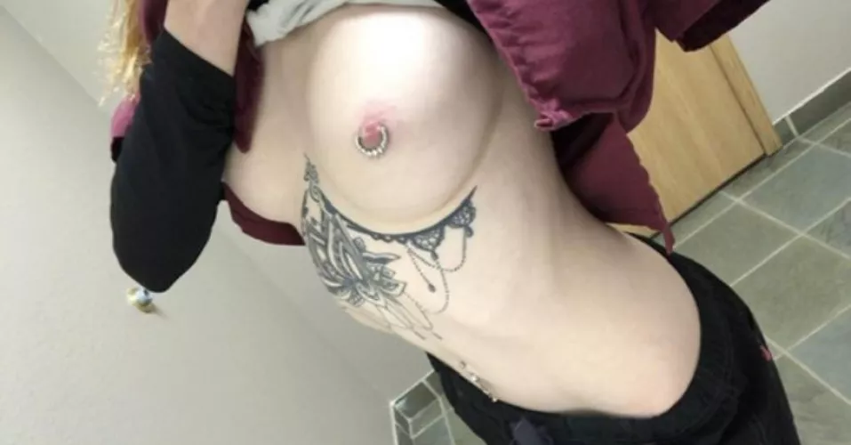 [F] no bra at work today.. think anymore noticed