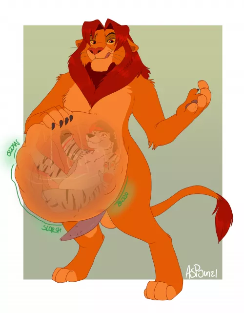 Feeding the king [by feeriion] [MM] [Oral Vore] [Willing] [Tiger] [Lion] [Lion King] [Size Difference]