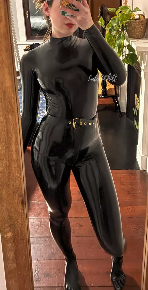 Feeling like a sleek super spy in all black latex