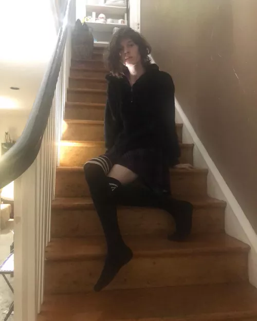 Femboy on da stairs what will he do?? Femboy on da stairs what will he do??