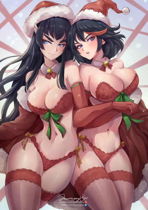 Festive Satsuki and Ryuko (jammeryx) [Kill La Kill]