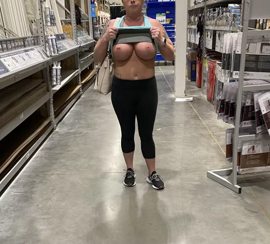 Flashing my tits at the lumberyard!