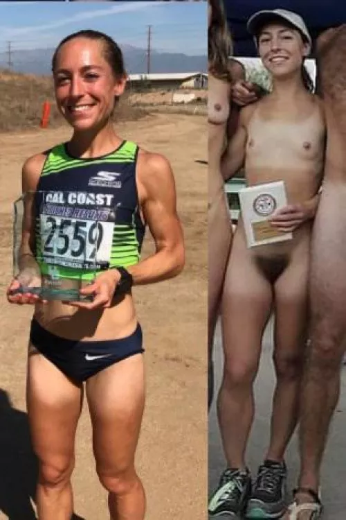 Flat chest, small tits, hairy bush of a runner friend ?