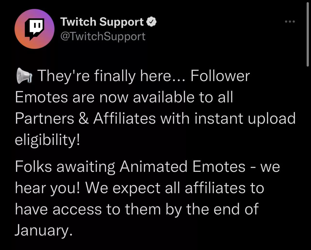 Follower emotes available for Affiliates and Partners