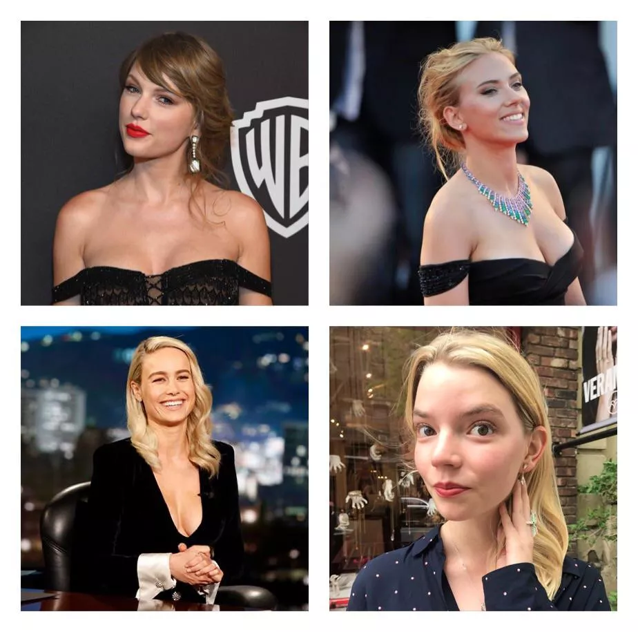 Four breathtaking blondes, Taylor Swift, Scarlett Johansson, Brie Larson and Anya Taylor-Joy Four breathtaking blondes, Taylor Swift, Scarlett Johansson, Brie Larson and Anya Taylor-Joy