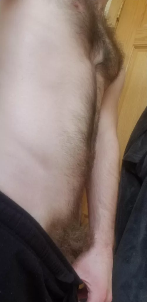 Gently glide my pants lower and stroke through more of my hair while we cuddle.