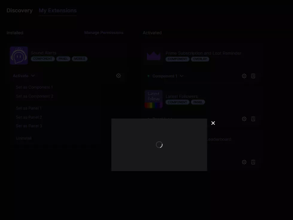 Get stuck on this loading screen when I try and set Sound Alerts as a component. Any idea why this might be?