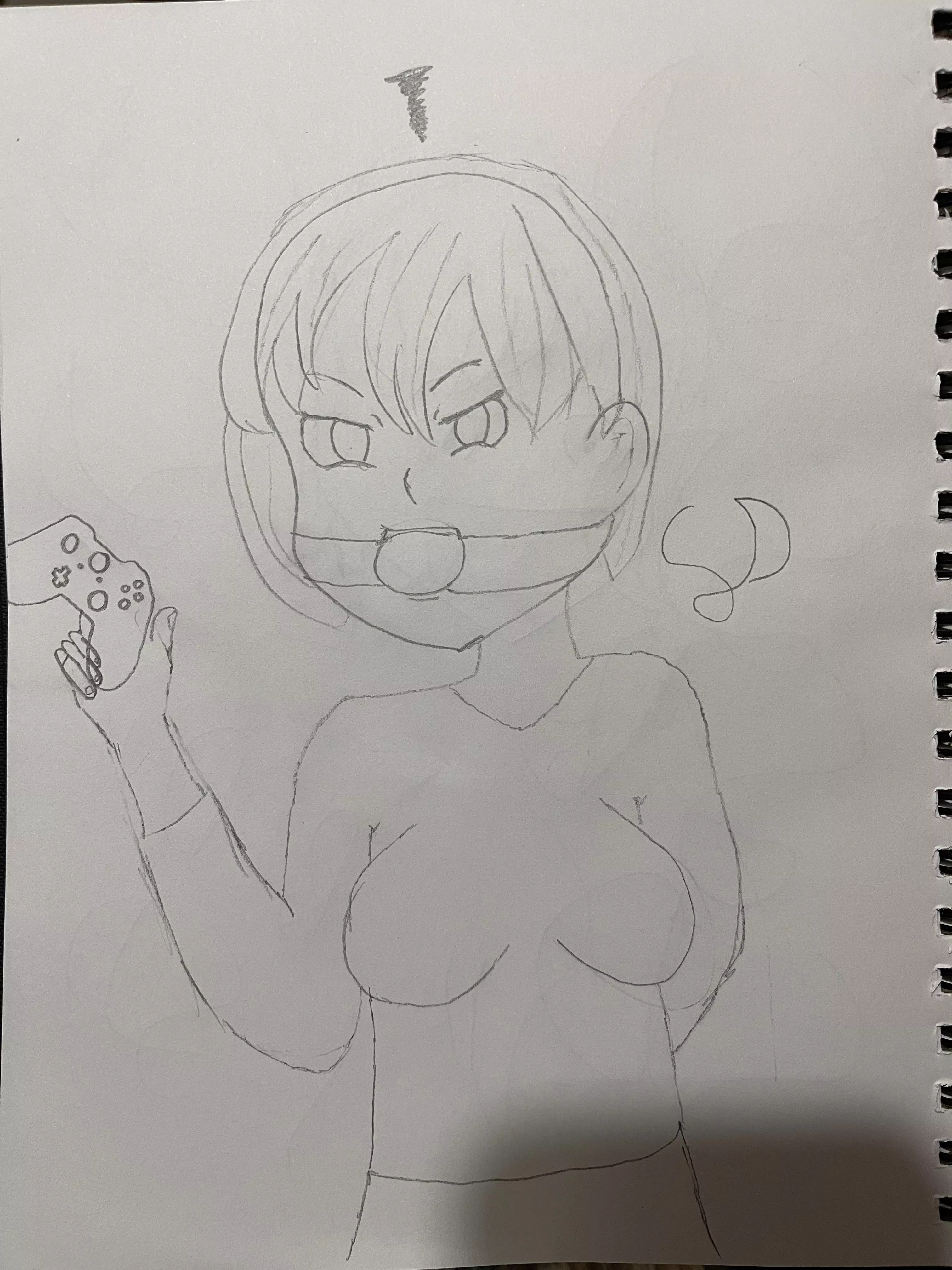 Getting a little too angry while gaming so had to gag herself (Art by me)