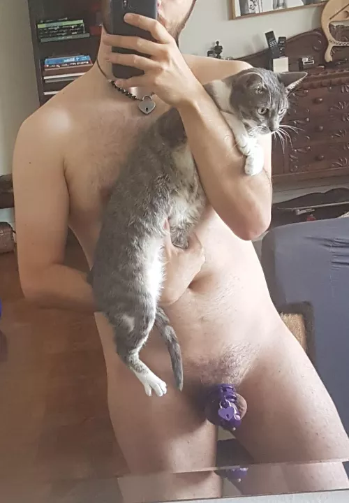 Gf left me at home to babysit the cats for the day. No clothes provided, unless I want to pick hers π