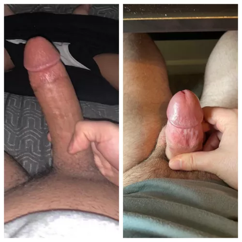 Girth is probably pretty close, but itβs not even a comparison in terms of length π
: u/Jack9632 (left) and me (right)