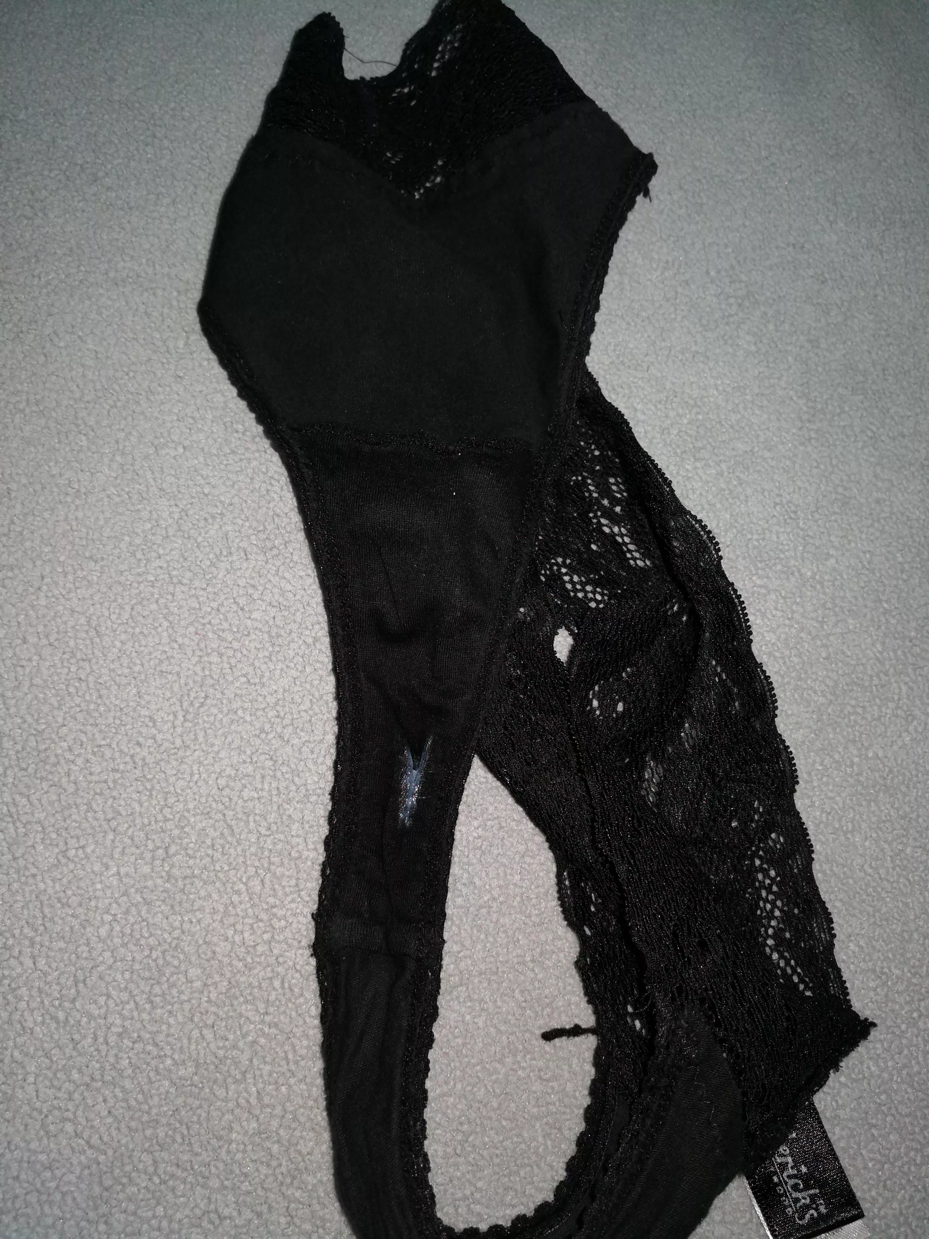 Grabbed the wife's thong right after her morning workout. You bet that grool disappeared after this pic!