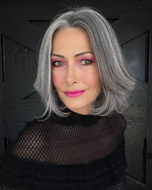 Gray Hair, Pink Makeup Gray Hair, Pink Makeup