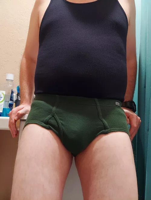 Green Hanes mid rise and black Jockey