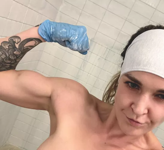 Grout is getting some elbow grease.