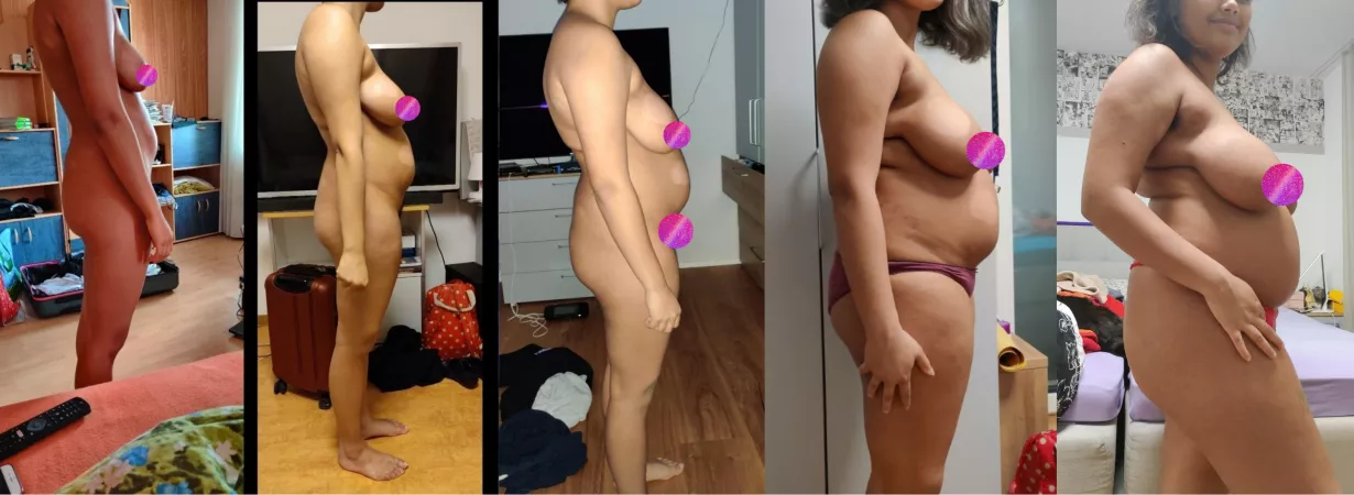 Guess how much weight I gained! Also, I think my boobs habe doubled so far? Also who's ready for the next 5 comparison pics, when I'll be double or even triple the size 🐷🐷🐷💞🤤