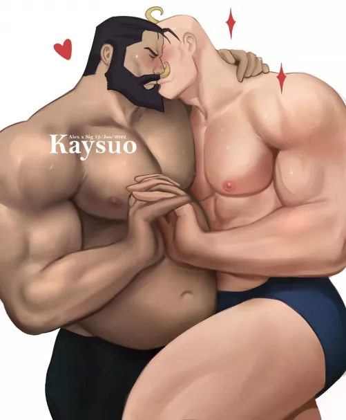 Gym bros on Valentine’s Day ❤️ Alex x Sig from Fullmetal Alchemist (Kaysuo)