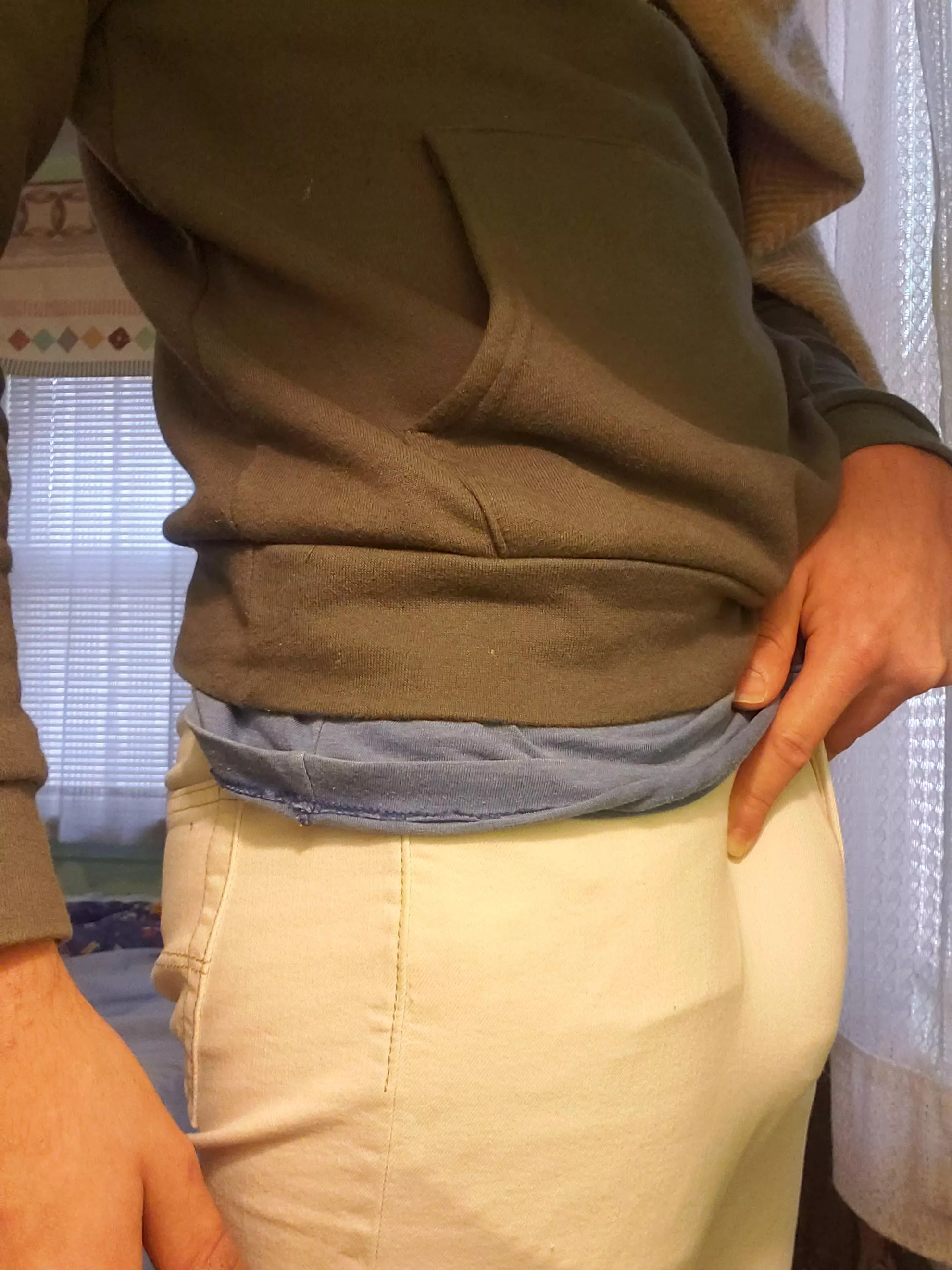 Half chubbed in white pants