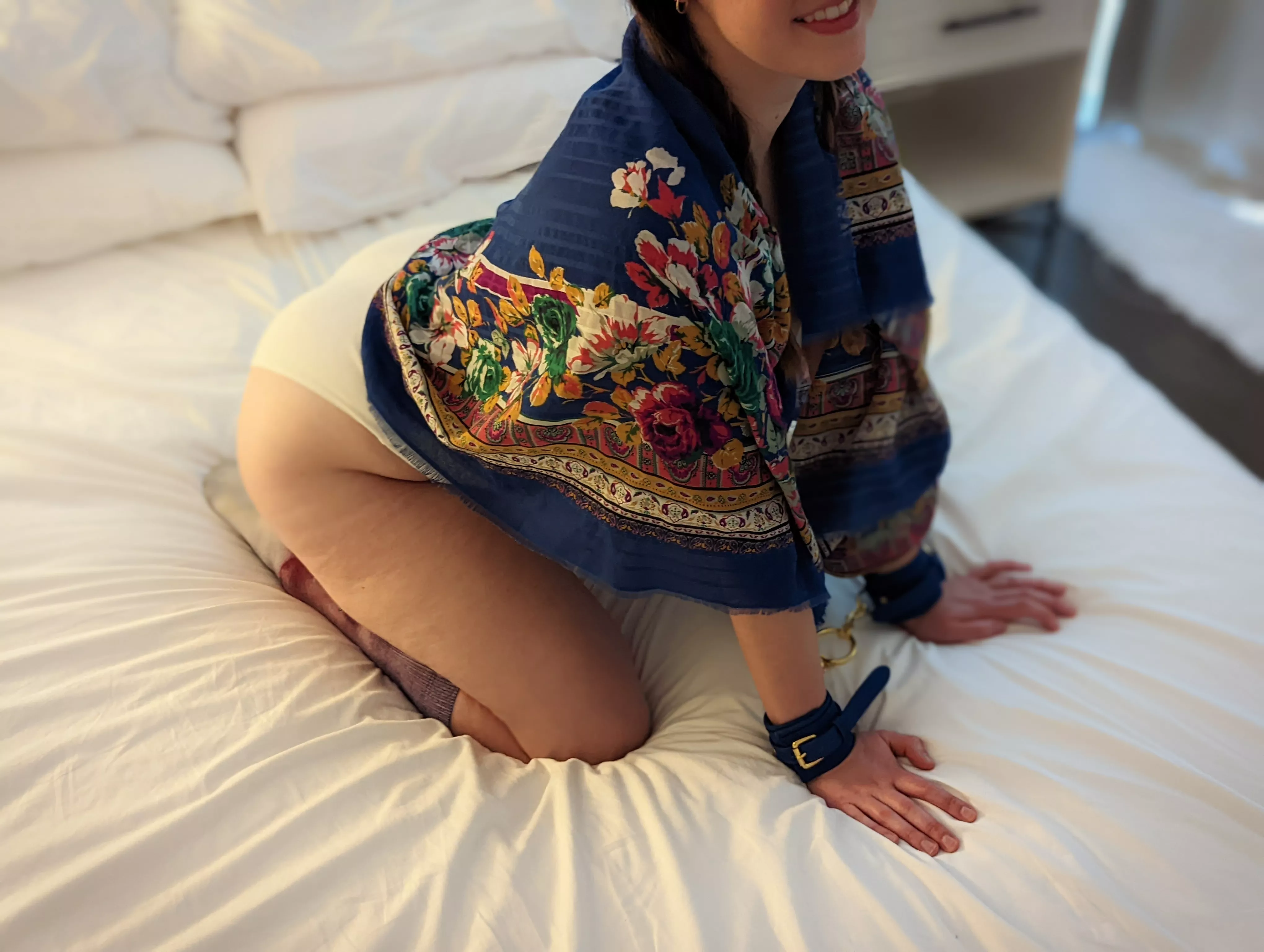 handcuffed & smiling about it 🥰ft. long socks + braids + booty