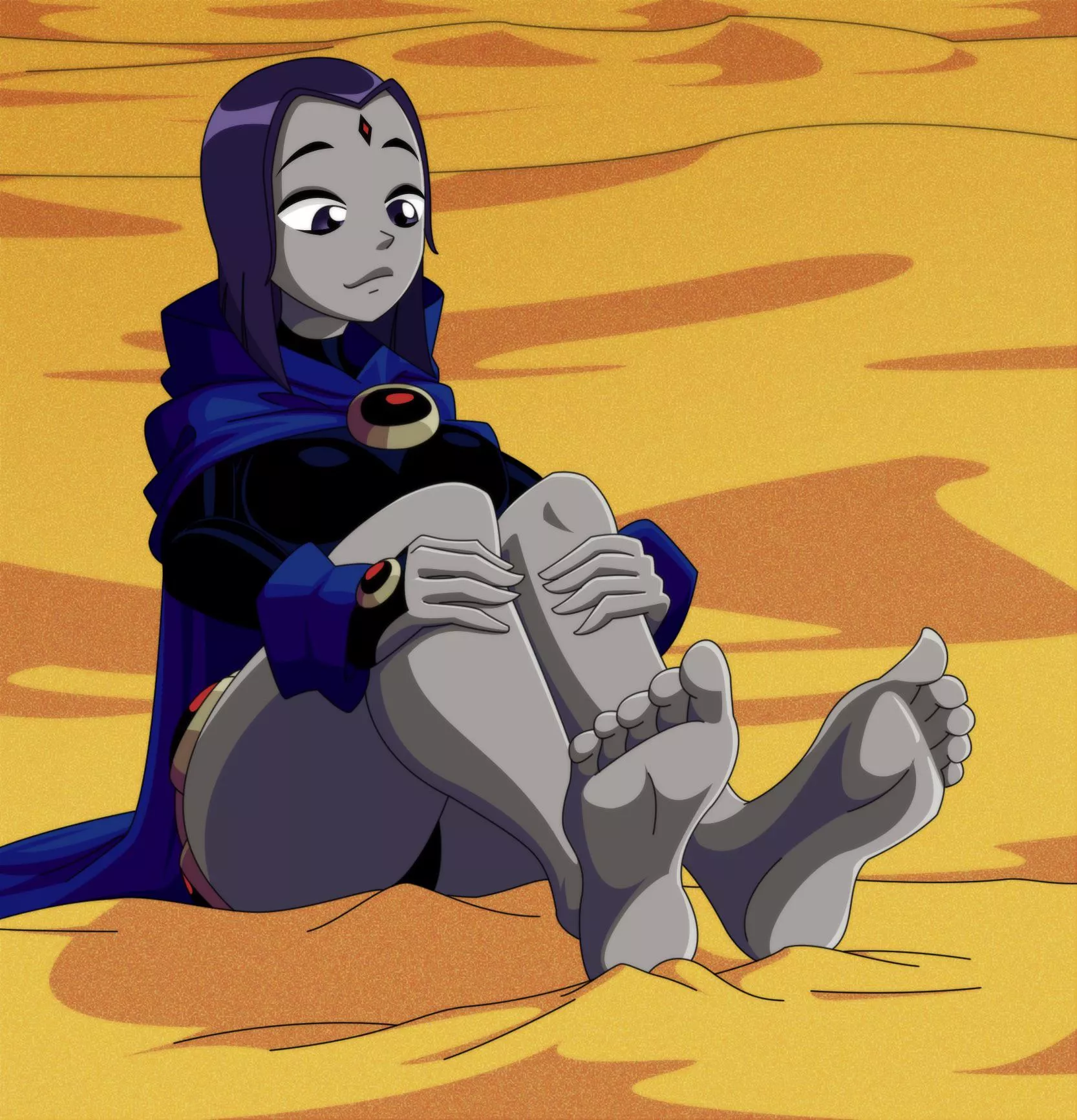 Happy barefoot Raven [Teen Titans] (ravenravenraven)
