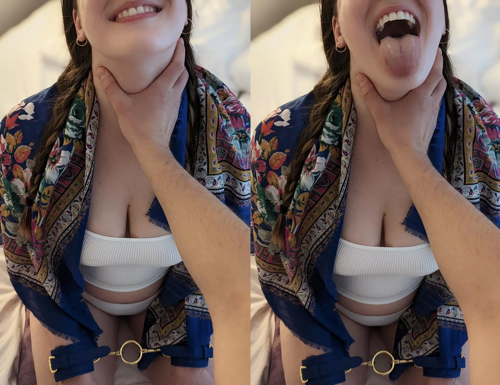 🥰happy slut getting a throat hug 🤗ft. pigtails + pearly smile + tongue out ✨