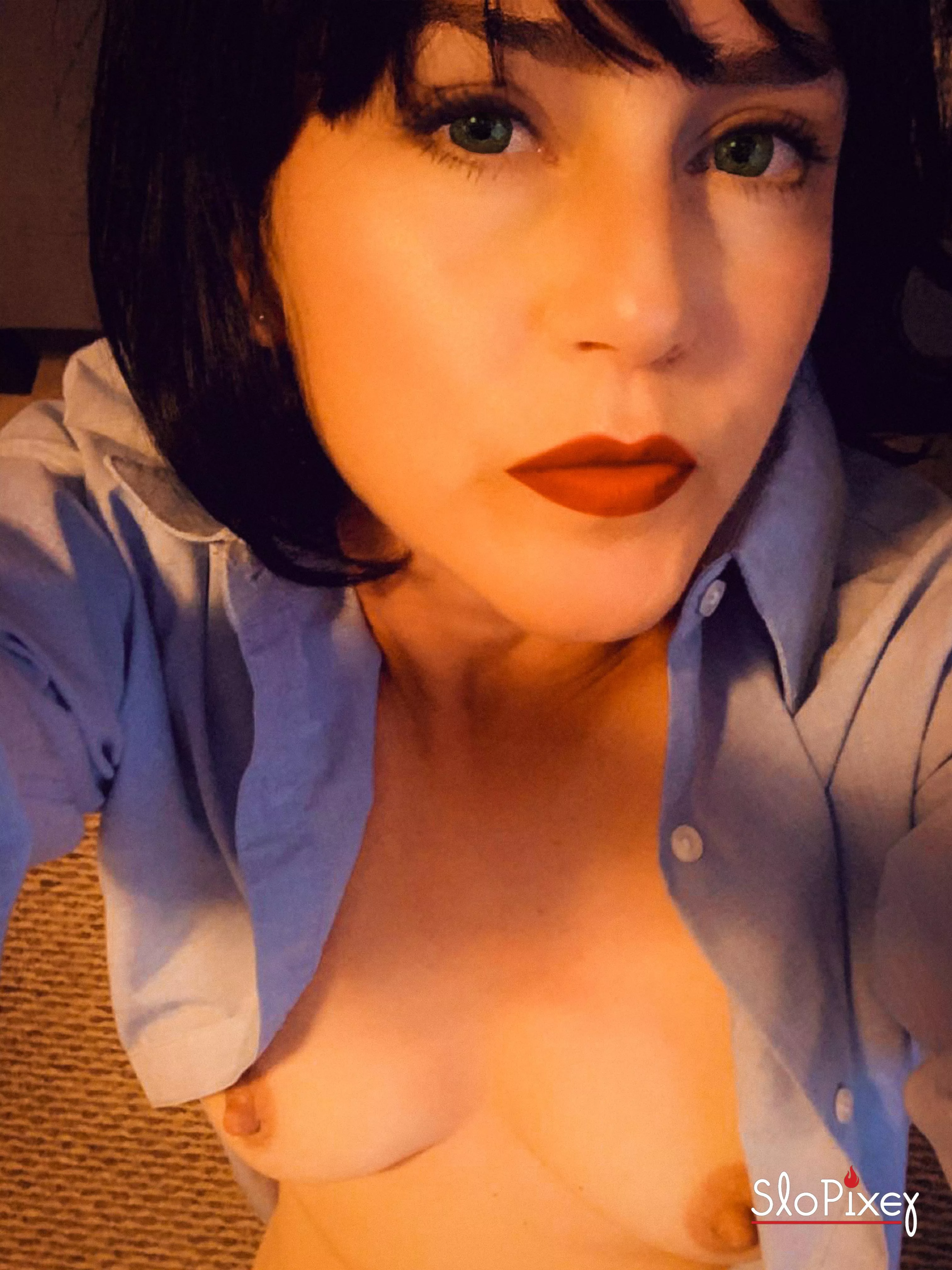 Having fun in hubby’s work shirt Having fun in hubby’s work shirt