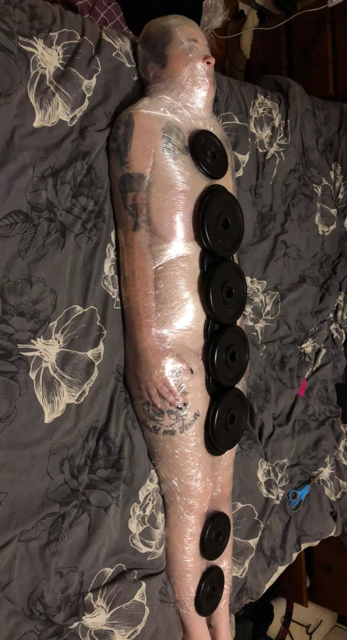 Having fun with gladwrap and weights. Having fun with gladwrap and weights.