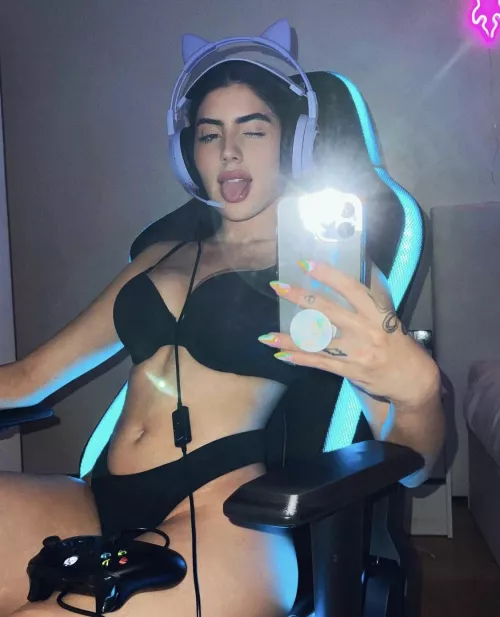 Headset bigger than her clothes